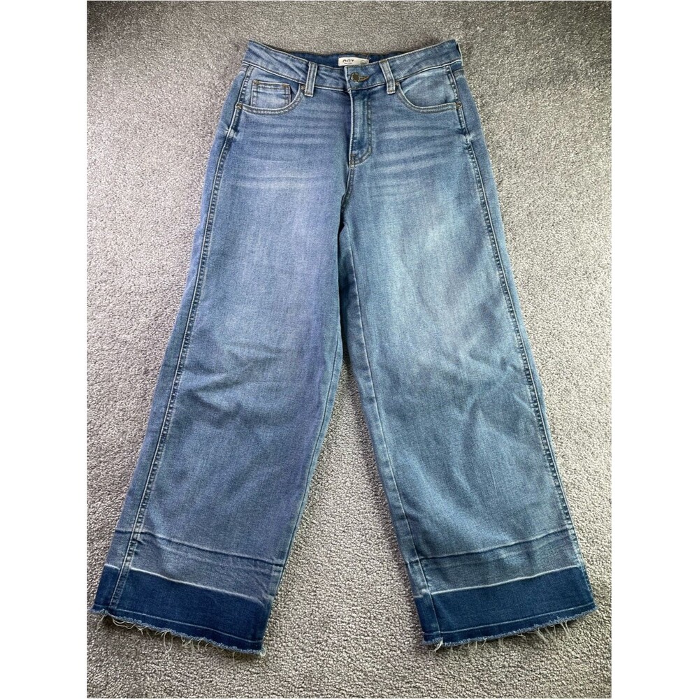 OAT New York Jeans Women’s 2/26 Wide Leg Cropped Raw Hem Two Tone Medium Wash
